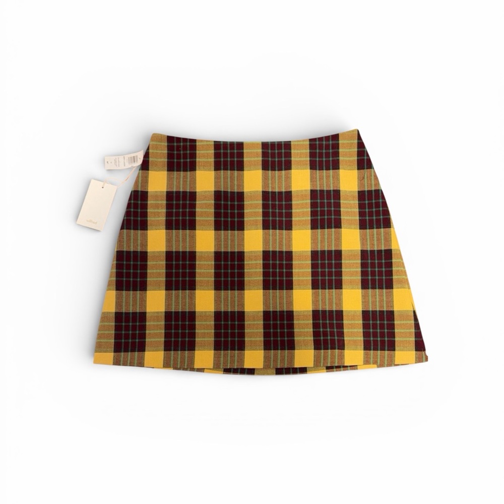 NWT Wilfred Vibrant Yellow and Black Plaid Mini Skirt